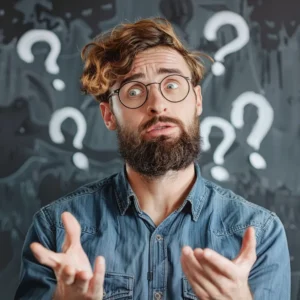 Ein Teamleiter, der mit den Schultern zuckt um auszudrücken, das er die Antwort auf eine Frage nicht weiß und sich dafür einen Berater zur Seite holt
